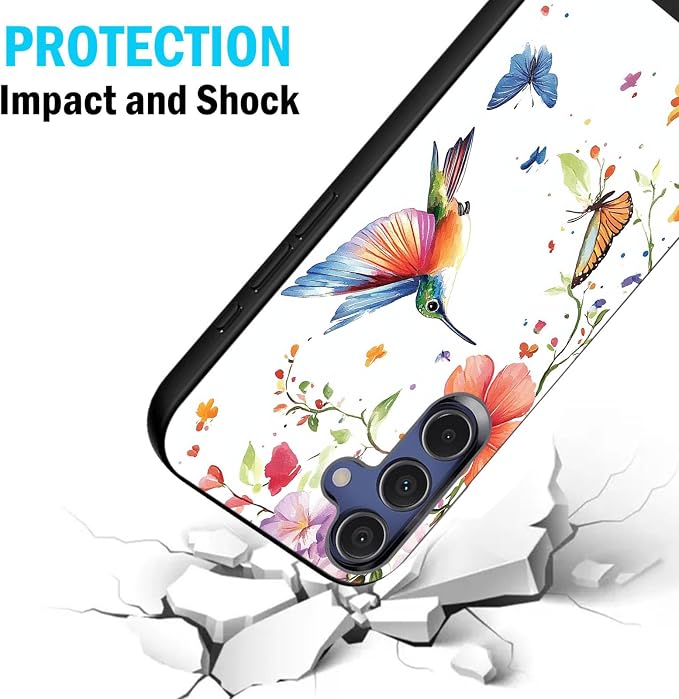 Designed for Galaxy S24 FE Phone Case,Slim Silicone Shockproof Protective Case for Galaxy S24 FE 6.7 inch,Flowers and Hummingbirds Design - Image 2