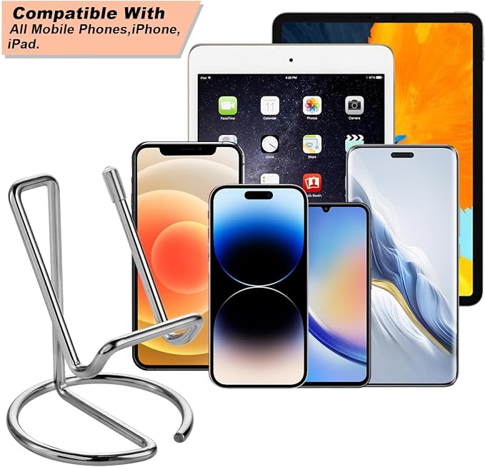 ROPOSY Cell Phone Stand for Desk, Cute Metal Silver Cell Phone Stand Holder Desk Accessories, Compatible with All Mobile Phones, iPhone, iPad - Image 3