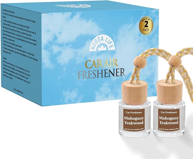 HoogaLife Car Air Freshener Diffuser 2 Pack Hanging Mahogany Teakwood Car Air Freshener for Women 45+ Days Long Lasting Fragrance Made in USA - Image 6