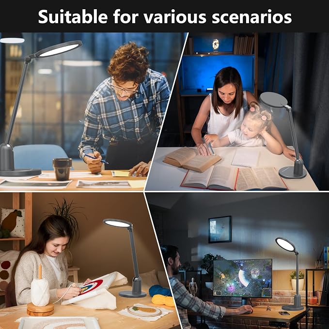 Desk Lamps for Home Office with Stable Base, 1000LM Ultra Bright Eye-Caring LED Desk Light, 3000K-6000K Dimmable Table Lamp with Stepless Dimming & Timing Function for Work, Reading, Bedroom, Bedside - Image 7