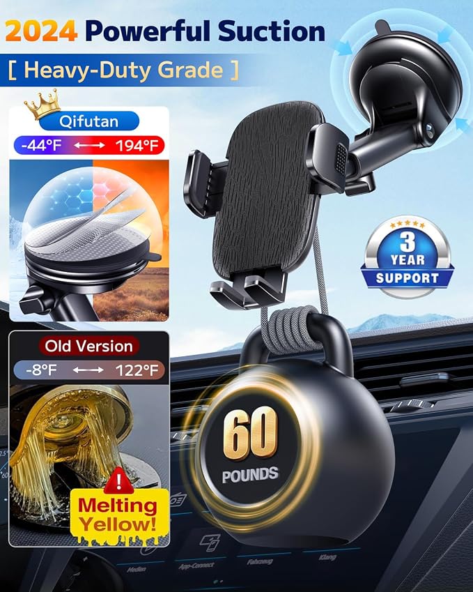 Qifutan Dash Mounted Phone Holders for Your Car Dash Phone Mount for Car Dashboard Air Vent Multi-Mount 3 in 1 Vehicle Windshield Holder Compatible Multi-Device Clip Desk Mount - Image 3