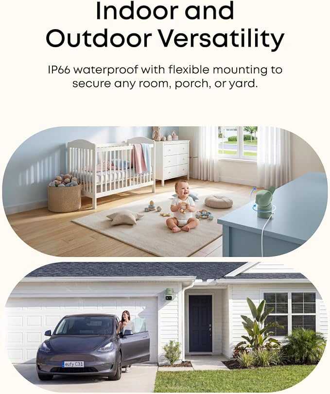 eufy Security Indoor/Outdoor Camera C31, IP66, Spotlight-Free Color Night Vision,360° Coverage Pan and Tilt, AutoTracking,AI Human/Vehicle/Pet/Cry Detection,24/7 Recording,Green (No Subscription) - Image 5