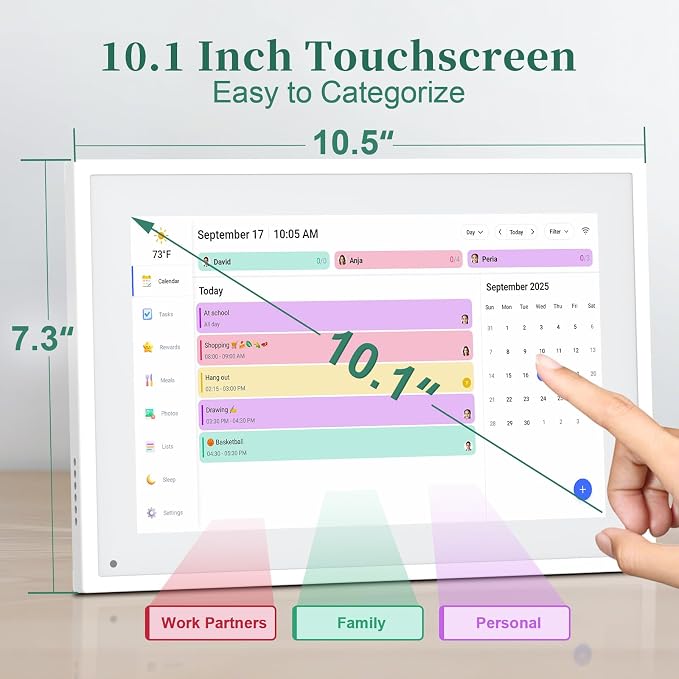 Digital Calendar,10.1 Inch Smart Electronic Calendar Family Planner,IPS HD Touch Screen Home Interactive with WiFi App Control,AI Meal Schedule, Duty Chart,Achievement Rewards-Share Photos,Videos and Sound Reminder,Gifts for Women Men Mom Dad,Desk Cale... - Image 6