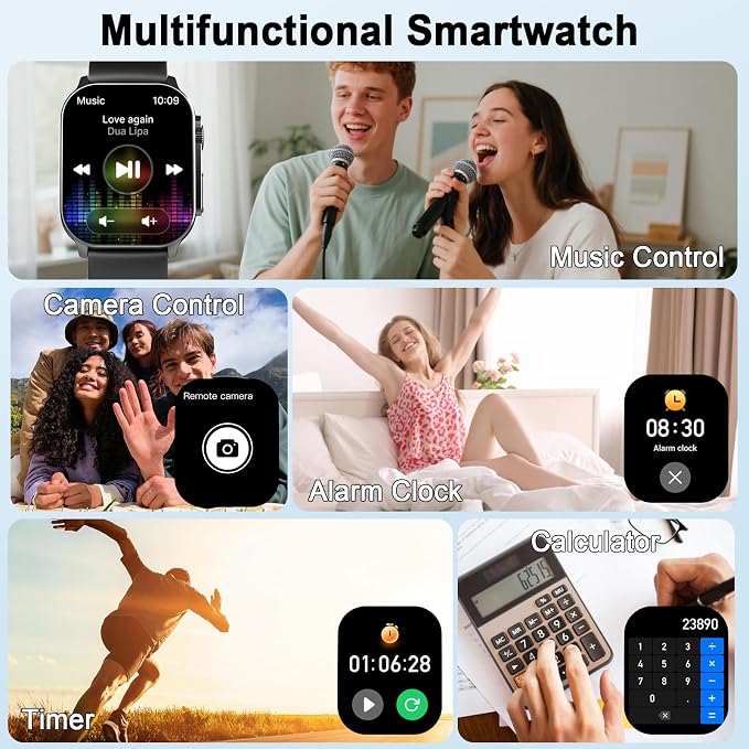 Smart Watch for Men, 2.01" AMOLED Curved HD Screen Smart Watch, Fitness Tracker with 24/7 Heart Rate/Sleep Monitor, IP68 Waterproof Running Watch, Compatible with iOS & Android for Daily Workout Black - Image 7
