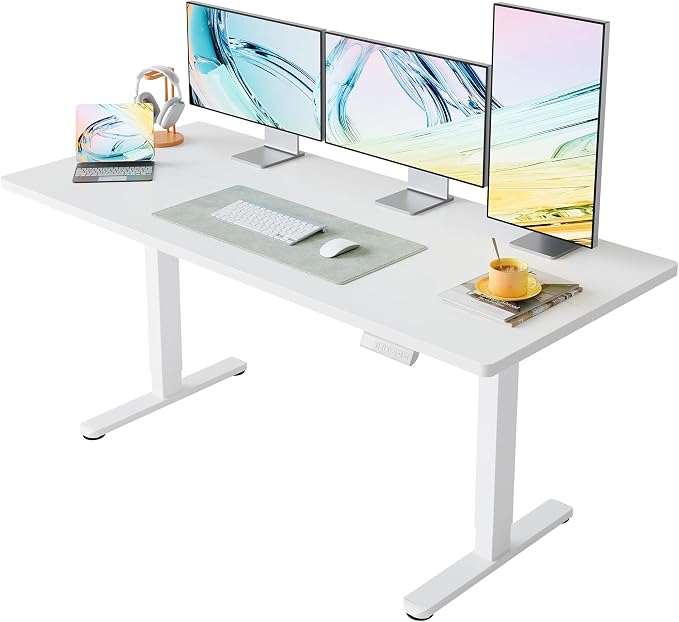 HUANUO 63 x 28 inch Electric Standing Desk Adjustable Height, 4 Memory Height Settings, Sit Stand Up Desk for Home Office & Computer Workstation, White by HUANUO