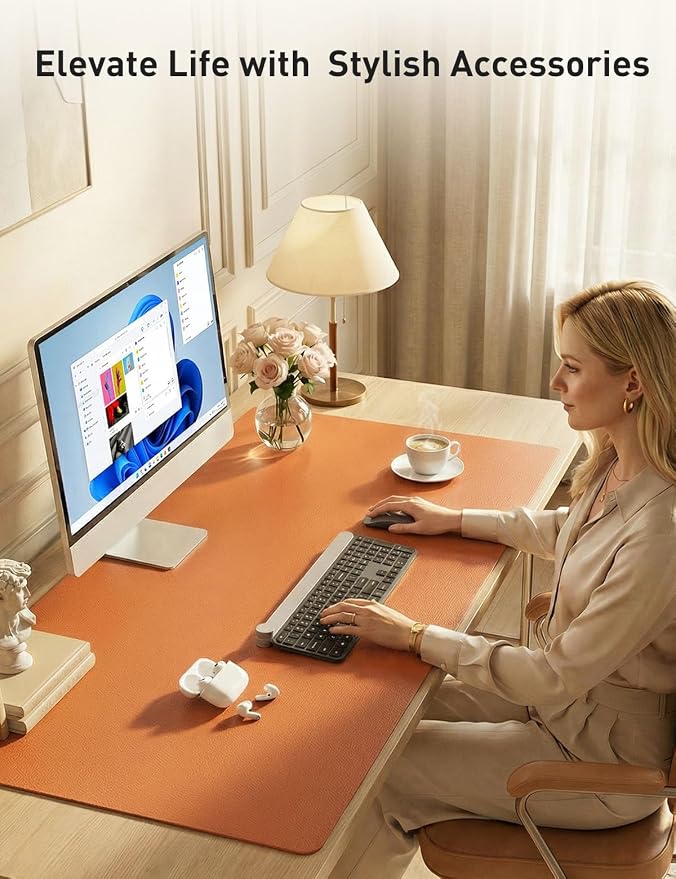 Aothia Faux Leather Desk Mat - Non-Slip PU Leather Desk Blotter, Waterproof Writing Surface, Large Desk Pad for Office & Home (Hermes Orange, 55" x 24") - Image 8