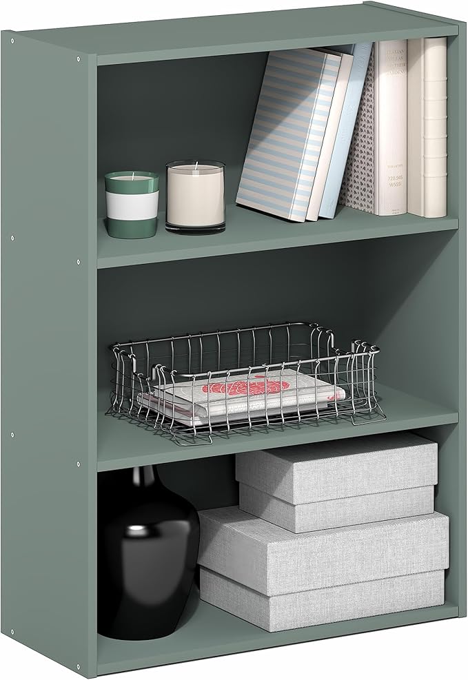 Furinno PASIR Book Shelf, 3-Tier Bookshelf, Storage Shelves Bookcase, 9.7 x 23.7 x 31.5, for Living Room, Bedroom, Home Office, Sage Green by Furinno-FitsYourSpaceFitsYourBudget