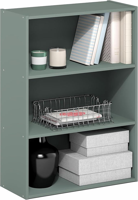 Furinno PASIR Book Shelf, 3-Tier Bookshelf, Storage Shelves Bookcase, 9.7 x 23.7 x 31.5, for Living Room, Bedroom, Home Office, Sage Green by Furinno-FitsYourSpaceFitsYourBudget