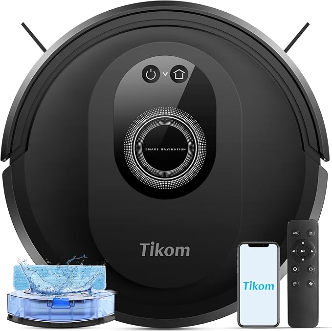 Tikom Robot Vacuum and Mop Combo, 5000Pa Robotic Vacuum Cleaner, 150 Min Max, App & Remote Control, Ideal for Hard Floor, Carpet, Pet Hair, Self-Charge(G8000 Max) by Tikom