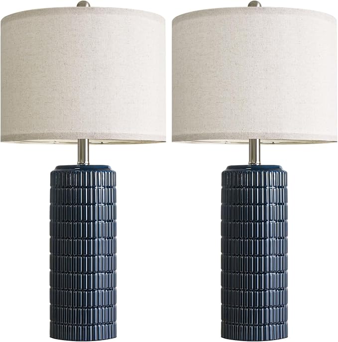 PoKat 27.5'' Tall Table Lamps for Living Room Set of 2, Ceramic Bedroom Lamps for Night Stands, Modern Bedside Lamps for Bedroom Living Room, Nightstand Lamps for Side End Table Hallway, Blue - Image 8
