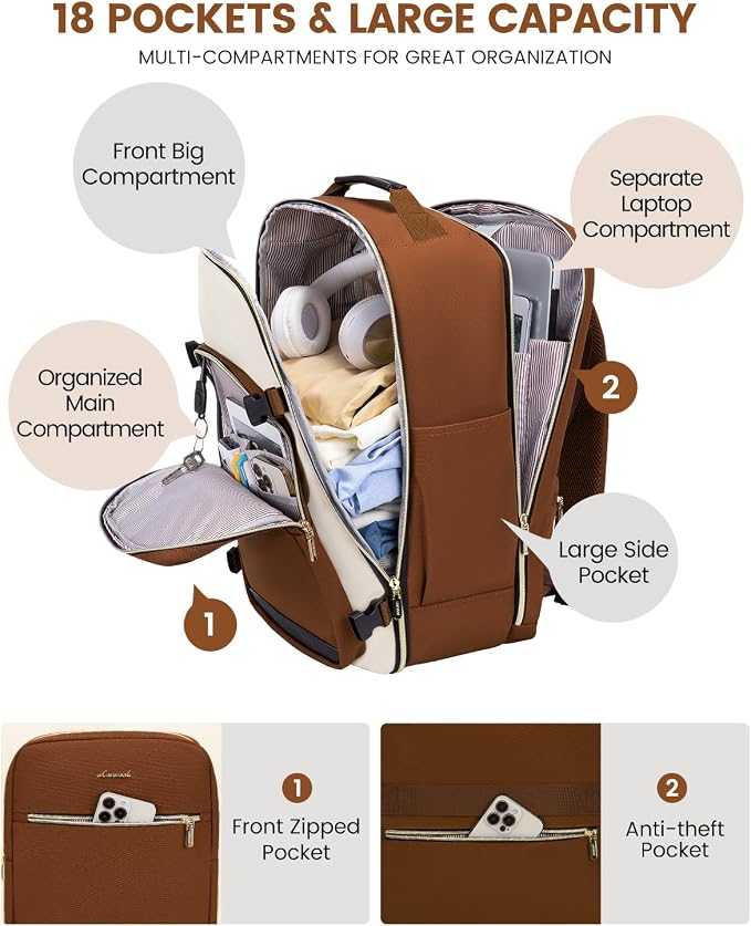 LOVEVOOK 56L Travel Backpack for Women & Men, Airline Approved Carry On Luggage with 3 Packing Cubes, TSA Overnight Bags, Waterproof Personal Item Bag, Weekender Essentials Backpacks fits 17" Laptop - Image 3