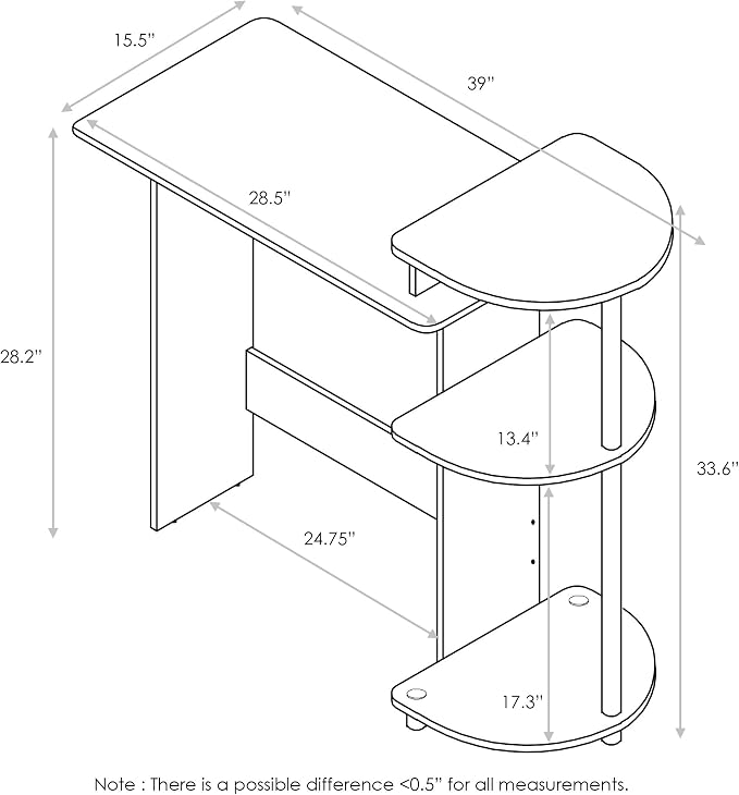 Furinno COMPACT Desk, 28.5" Wide Gaming Desk with Shelves, Computer Desk with Book Shelf, Office Desk for Home Office, Study Room, Dorm, Bedroom, Columbia Walnut - Image 3