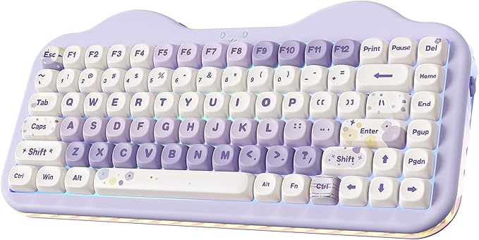 YUNZII C75 Cute 75% Wireless Mechanical Keyboard (Purple, Milk V2 Switch) | Creamy Cake Keyboard, BT5.0/2.4G/USB-C, Hot-Swap, NKRO, PBT MOA Keycaps,5500mAh RGB Gasket Mount for Mac/Win/Gaming/Office by YUNZIIMECHANICALKEYBOARD