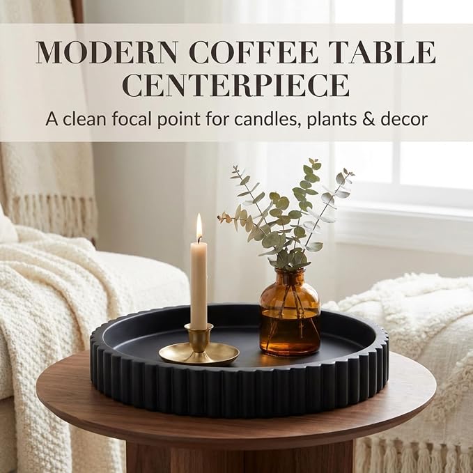 OAKOA Concrete Black Tray for Coffee Table - Round Black Decorative Tray for Table Decor - Bandejas Decorativas para La Sala - Coffee Table Centerpiece - Image 4