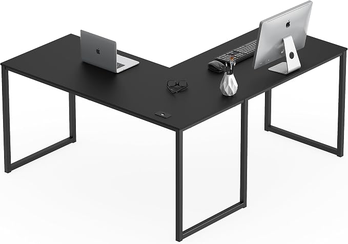 SHW Mission 55 x 60 L-Shape Home Office Computer Desk, Black | Reversible Desktop Design - Image 6