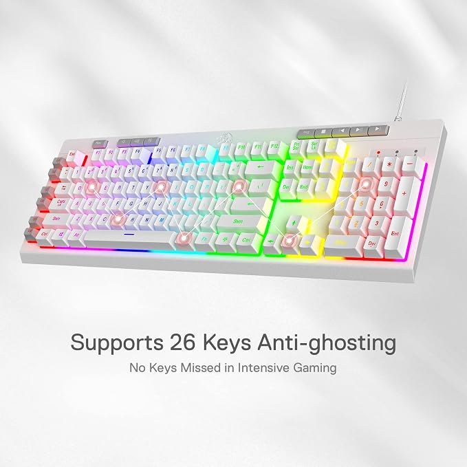 Redragon K512 RGB Membrane Gaming Keyboard, 6 Macro Keys & Easy Media Wheel | Dedicated Scroll Controls, No Software Needed 6 On-the-Fly Combos for Extensive Games, 13 Backlight Modes, Wrist Support - Image 8