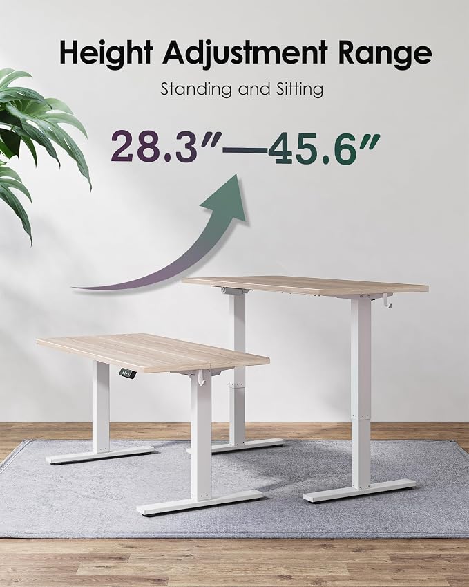 TIQLAB 55 * 28 Inches Standing Desk, Adjustable Height Stand up Desk,Sit Stand Home Office Table with Splice Board, Light Walnut - Image 5