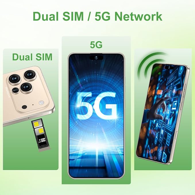 17 PMAX Unlocked Cell Phone,16GB+512GB Smartphone,6.99" HD Screen Android 15 5G Phones,Battery 7000mAh Android The Phone,Fingerprint Button Unlock/GPS/Face ID/Dual SIM/5G (Gold) - Image 3