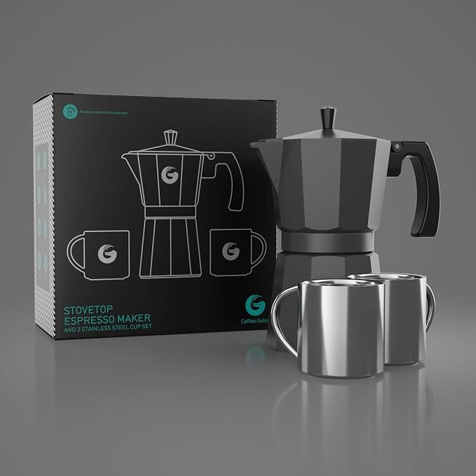 Coffee Gator Moka Pot - 6 Cup, 12oz Stovetop Espresso Maker - Classic Italian and Cuban Coffee Percolator w/ 2 Stainless-Steel Cups – Matte Grey Aluminum, 360ml - Image 8
