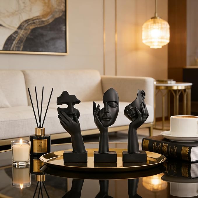 3 Pcs Thinker Small Statue Set - Black Art Abstract Home Accent Figurines for Decor Bedroom, Shelves, Living Room Coffee Table, Office Desktop (3 Pcs Black, 6") - Image 4