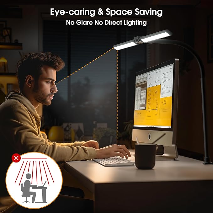 SIBRILLE LED Desk Lamp for Home Office - Dimmable Computer Desk Light with Clamp, Modern Architect Task Lamp with Color Changing, Flexible Desktop Lamp with Gooseneck for Monitor, Double Head, Black - Image 5