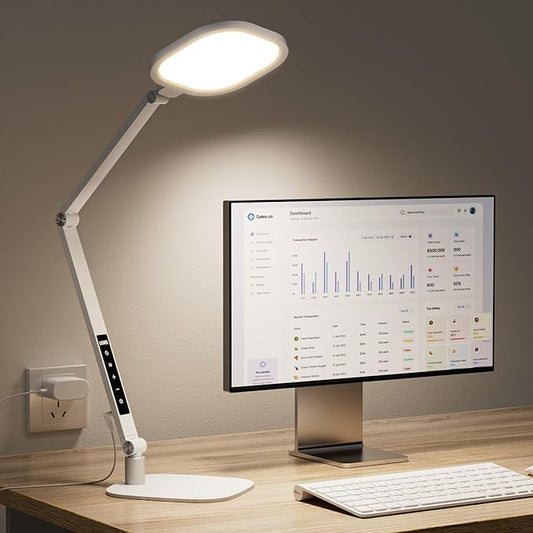 LitONES Eye-Care Desk Light for Video Calls Home Office-White | 15W LED Desk Lamp with CRI 97.8 Memory & Timer Function, 1200LM Dimmable Computer Light for Conference, Reading, Study by LitONES
