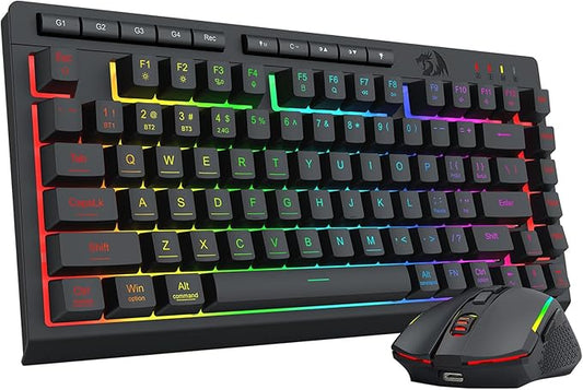 Redragon Wireless Gaming Keyboard and Mouse Combo, 75% Portable, Black | Bluetooth/2.4G/USB-C Wired, RGB Backlit, Quiet Rechargeable Macro Membrane Keyboard & 12800 DPI Mouse for Win/MAC by REDRAGON