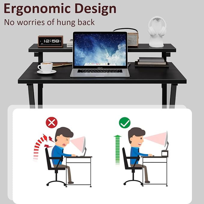 COTUBLR Small Desk, 27.5 Inch Small Computer Desk for Small Spaces, Computer Desk with Adjustable Monitor Stand, Compact Desk with Storage, Tiny Desk Study Desk for Bedroom Home Office, Black - Image 6