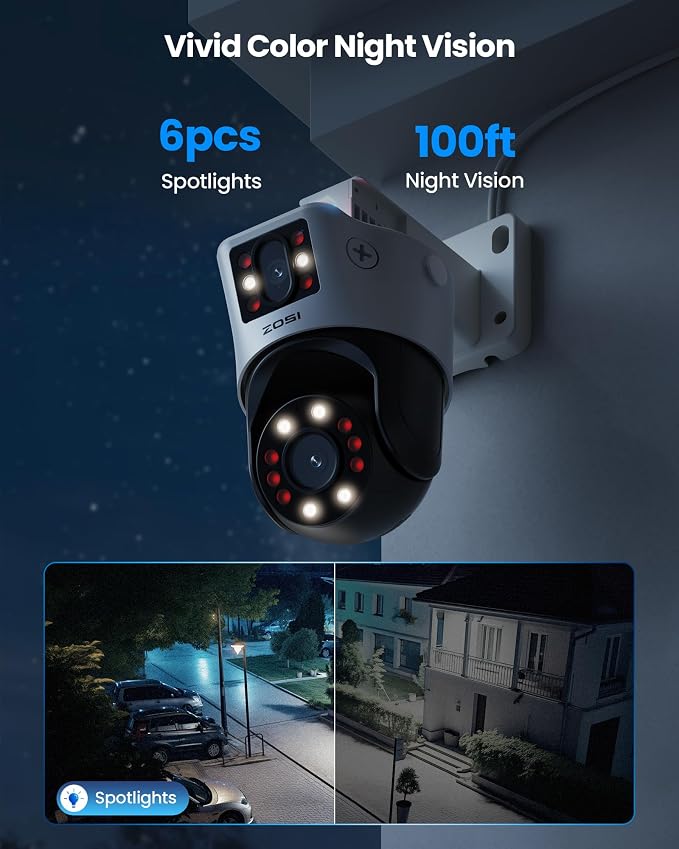ZOSI 4K 8MP Dual-Lens Add-on PoE Security Camera Outdoor, 360° Pan Tilt IP Camera (4MP+4MP), Human Vehicle Detection, Color Night Vision, Human Tracking, Two-Way Audio, Works with Our PoE NVR Only - Image 5