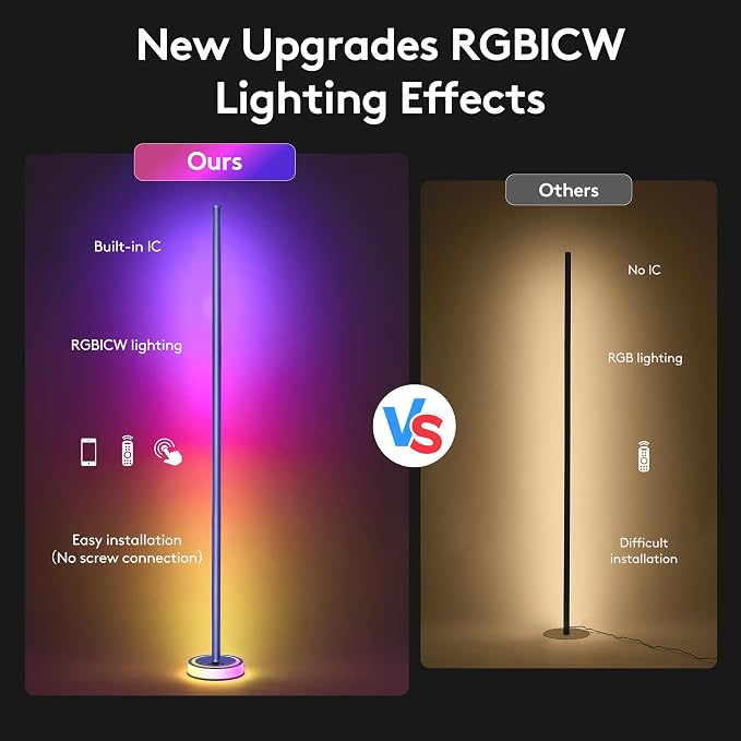 59" Smart LED Corner Floor Lamp, RGBICW Color Changing Ambient Lighting, App Control Music Sync Mood Light, Modern Dimmable Room Decor for Bedroom, Living Room, Gaming Setup, Blue - Image 6