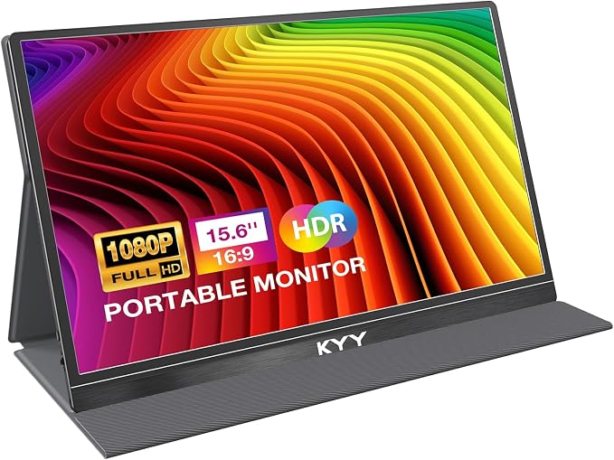 KYY Portable Monitor 15.6'' FHD 1080P USB C HDMI Gaming Monitor Ultra-Slim IPS Display w/Smart Cover & Speakers, Plug&Play, External Monitor for Laptop PC Phone Mac Xbox PS4 by KYYTechBringYourLifeMoreConvenientandBrilliant