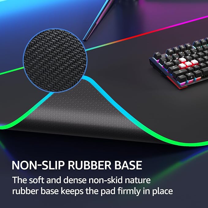 KTRIO RGB Large Gaming Mouse Pad, 35.4 x 15.7 in, RGB Black, XXXL | Smooth Micro-Weave Surface, RGB Lighting Design, Non-Slip Rubber Base, Durable Stitched Edges, Office & Home Use - Image 4