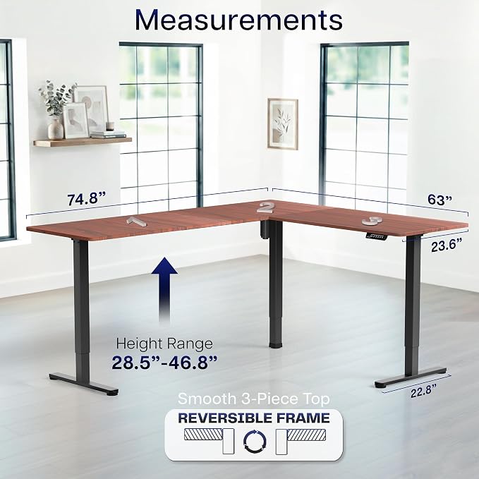 VIVO Dark Walnut 75 x 63 in Corner Standing Desk, DESK-E3CTD-75 | Electric, Large Reversible L-Shaped Table, Sit Stand Height Adjustable, Memory Controller, Office Furniture Sets, Black Frame - Image 5