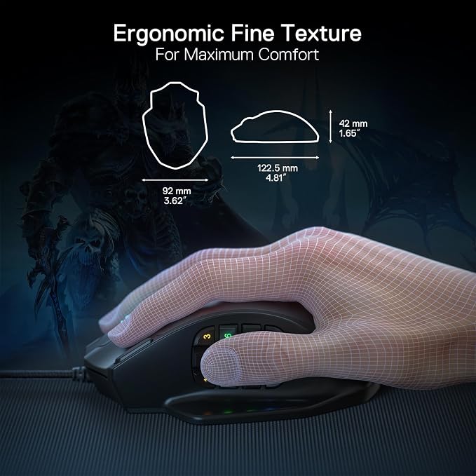 Redragon M908 Wired MMO RGB Gaming Mouse 12400 DPI Remapping Keys | Stable Lag-Free Connection, Redefine Keybinding Macro, Vibing Backlight, Ergonomic Grip Body Comfort - Image 7