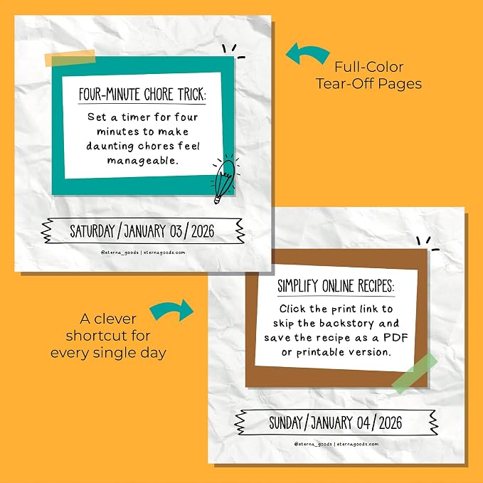 2026 Daily Life Hacks Desktop Calendar | Day To Day Tear Off Calendar with 365 Interesting Hacks & Facts for Everyday of the Year, Fun Box Calendar Gift For Men or Women, Christmas Stocking Stuffer Gift for Home or Office - Image 3