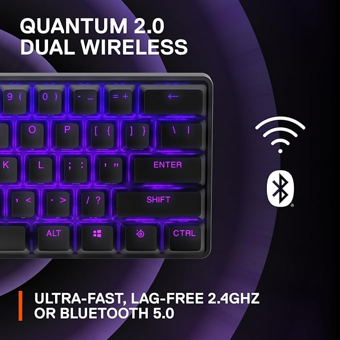 SteelSeries Apex Pro Mini Wireless Keyboard - 60% Design - OmniPoint 2.0 - Quantum 2.0 Wireless - Double Shot PBT Keycaps - Black - Image 6