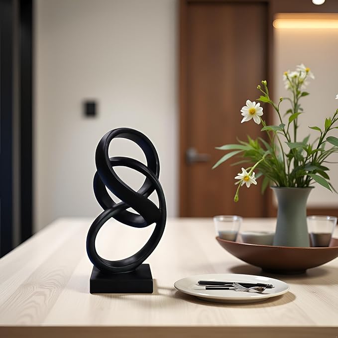 10" Modern Abstract Ribbon Decorative Sculpture, Knot Sculptures,Home Decor,Coffee Table Statues,Dining Living Room Desk Decor（Black） - Image 7