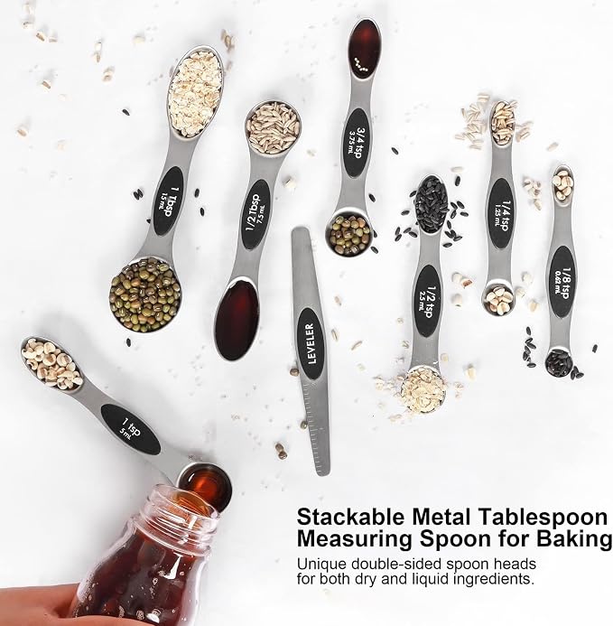 Magnetic Measuring Spoons Set Stainless Steel with Leveler-9pcs Stackable Metal Tablespoon Measure Spoon for Baking-Measuring Cups and Spoon Set Kitchen Gadgets Apartment Essentials Fits in Spice Jars - Image 5