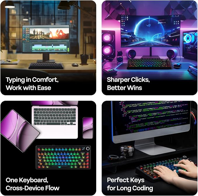 EPOMAKER X Aula F75 MAX Wireless Mechanical Keyboard with TFT Screen and Knob, Gasket Keyboard in 75% Layout, Hot Swappable Gaming Keyboard for PC/Mac/Linux (Matte Black) - Image 9