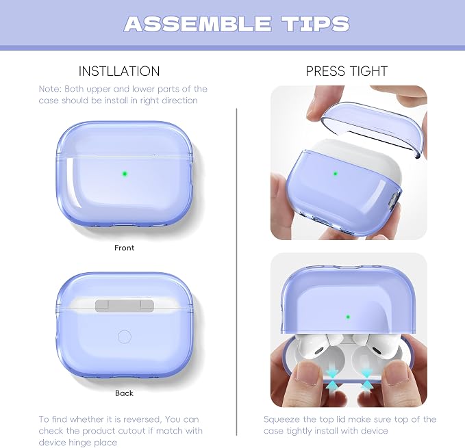 for Airpods Pro 2nd/1st Generation Case Cover, Compatible with Airpods Pro Case 2nd Gen USB C Charging Port, Clear Soft Transparent Military Grade Shockproof Case, Clear Purple - Image 8