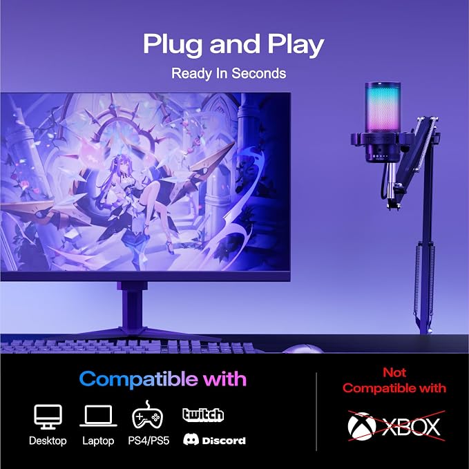 MAONO DGM20S Gaming Microphone for PC with Clear Voice & Noise Reduction | RGB Lighting, Tap-to-mute, Gain Control, Headphone Monitoring and Boom Arm for Discord Gaming, Streaming, Content Creation - Image 7