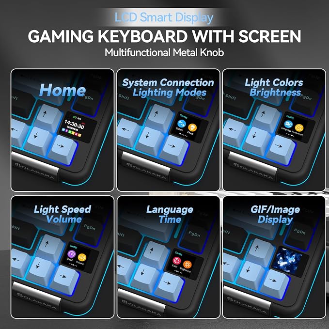 SOLAKAKA A75 PRO Black Gaming Keyboard 75% Wireless Mechanical with Screen and Knob, RGB Backlit Hot Swappable Gasket Pre-lubed PBT Keycaps for PC/Mac/Win - Image 5