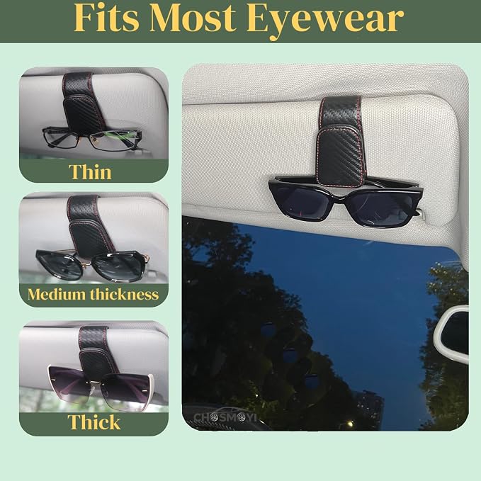 CHOSMOYI Magnetic Leather Sunglass Holder for Car, Sunglasses Clip for Car Visor, Auto Interior Accessories Universal for Different Size Eyeglasses (Carbon Fiber) - Image 5