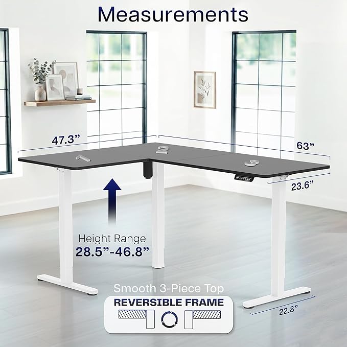 VIVO Black 63 x 47 in Corner Standing Desk, DESK-E3CTWB-47 | Electric, Reversible L-Shaped Table, Sit Stand, Height Adjustable, Memory Controller, Office Furniture Sets, White Frame - Image 5