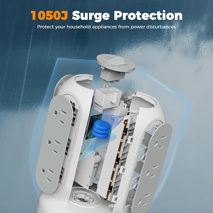 TESSAN Tower Power Strip Flat Plug with 1050J Surge Protection, 5 Ft, Grey | 11 Outlets 3 USB (1 USB C), Surge Protector Power Tower, Retractable Extension Cord with Multiple Outlets for Dorm, Office - Image 7