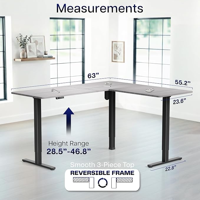 VIVO Dark Gray 63 x 55 in Corner Standing Desk, DESK-E3CTG | Electric, Reversible L-Shaped Table, Sit Stand, Height Adjustable, Memory Controller, Office Furniture Sets, Black Frame - Image 5