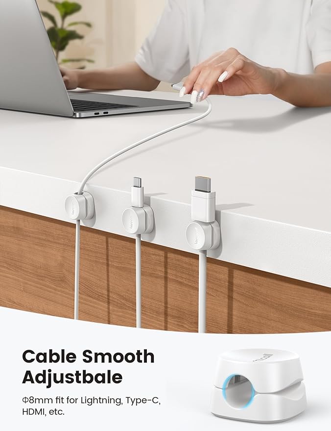 Lamicall 12 Pack Spring Cord Organizer, [1s Lock] Cable Management Clips | Office Desk Accessories, Adhesive Phone Charger Cord Holder for Nightstand, Dorm Room Home Workspace Organization Essentials - Image 6