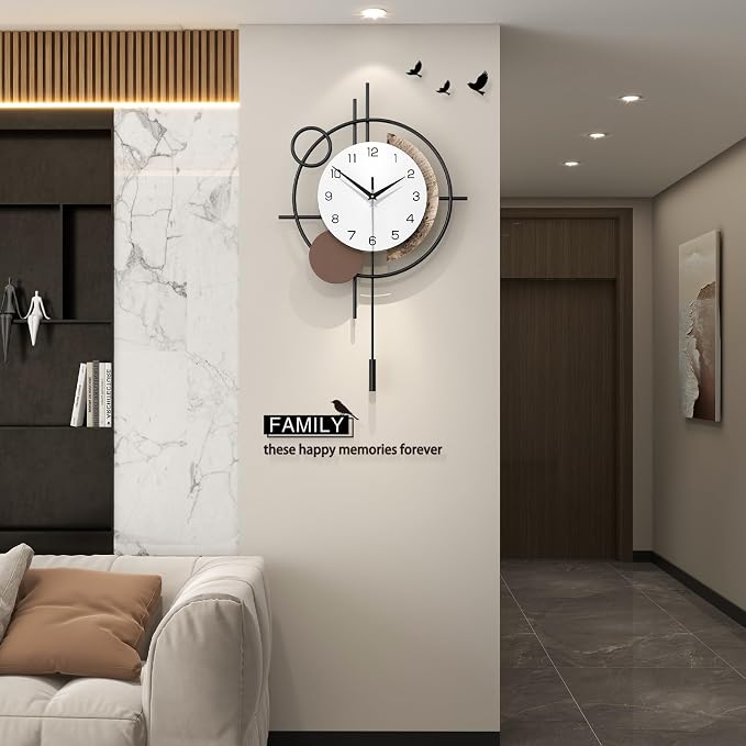 Wall Clock Decorative Modern Wall Clocks with Pendulum Silent Non-Ticking Quartz Clock Battery Operated Large Clock for Living Room,Kitchen,Home,Bathroom,Bedroom Wall Art Decor - Image 2