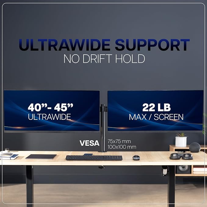 VIVO Premium Dual Ultra Wide LCD LED 27 to 38 inch Monitor Desk Mount, Heavy Duty, Adjustable Telescoping Arms, Flush Wall Setup, Fits 2 Screens, Black, STAND-TS38C - Image 7