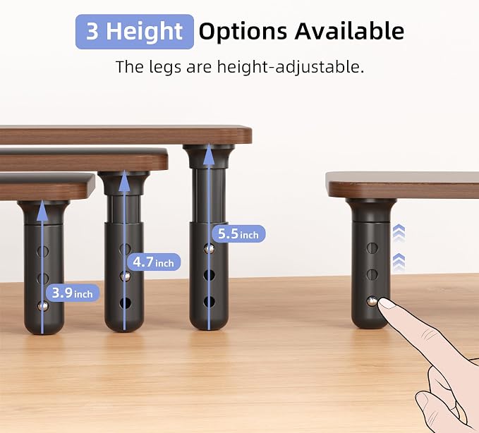 Dual Monitor Stand For Desk,Adjustable Height Long Wood Computer Riser | For Computer,Notebooks,Laptop,Printer,TV,Decoration for Office & Home ,Walnut - Image 4